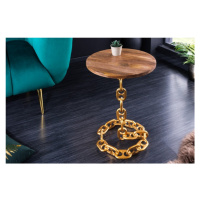 Estila Designový kulatý příruční stolek Belime Gold s ozdobnou zlatou konstrukcí z kovu a mangov