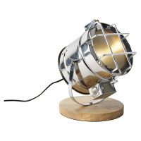 Průmyslová stolní lampa ocelová se dřevem nastavitelná - Lesklá