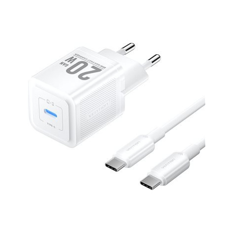 Vention 1-Port USB-C GaN Charger (20W) with USB-C to USB-C Cable (1M) EU-Plug White