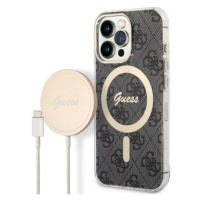 Pouzdro Guess 4G Print MagSafe pro iPhone 13 Pro + indukční nabíječka - černé