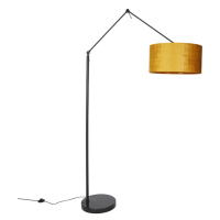 Moderní stojací lampa černé lněné stínidlo žluté 50 cm - Redaktor