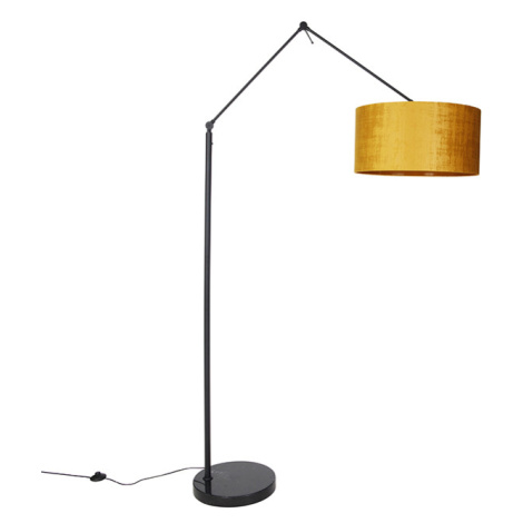Moderní stojací lampa černé lněné stínidlo žluté 50 cm - Redaktor QAZQA