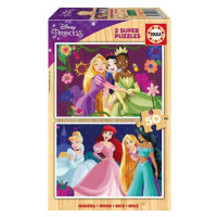 EDUCA Dřevěné puzzle Disney princezny 2 × 50 dílků