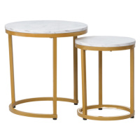 Přístavný stolek HULO bílý mramor/zlatá, sada 2 ks