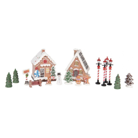 Vánoční dekorace perníkové městečko s LED osvětlením Helmond (set 17 kusů) Clayre & Eef