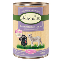 Lukullus 24 x 400 g - 20 + 4 zdarma - Junior krůtí srdce & jehněčí