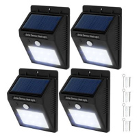 Tectake 4 Venkovní nástěnná svítidla LED integrovaný solární panel a detektor pohybu, černá
