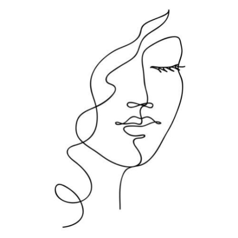Ilustrace Abstract woman face with wavy hair., prezent, 30x40 cm