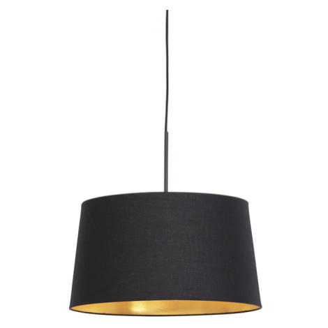 Závěsná lampa s bavlněným stínidlem černá se zlatem 40 cm - Combi QAZQA