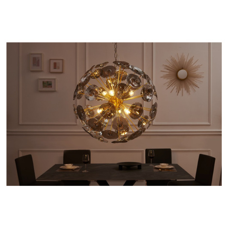 Estila Designový art-deco lustr Nebulosa ve tvaru koule se zlatou kovovou konstrukcí a 48 skleně