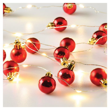 ACA Lighting vánoční girlanda s červenými baňkami 20 LED WW stříbrný měďený drát dekorační řetěz