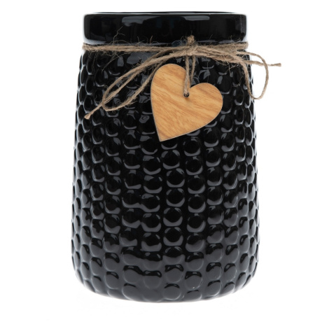 Keramická váza Wood heart černá, 12 x 17,5 x 12 cm