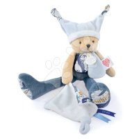 Plyšový medvídek s hadříkem Plush Bear Blue Doudou et Compagnie s QR kódem na pohádky modrý 35 c