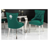 LuxD Designová židle Queen Lví hlava smaragdově-zelený samet
