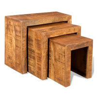 Sada 3 vintage stohovatelných stolků z mangovníkového dřeva