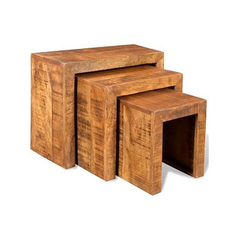 Sada 3 vintage stohovatelných stolků z mangovníkového dřeva SHUMEE