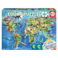 Puzzle Mapa světa s dinosaury 150 dílků