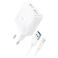 Foneng EU35 2x USB nástěnná nabíječka + USB to Lightning 2,4A kabel (bílý)