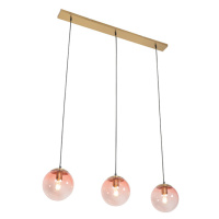 Art Deco závěsná lampa mosaz s růžovým sklem 3-světlo - Pallon Mezzi