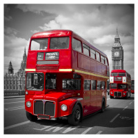 Umělecký tisk LONDON Red Buses on Westminster Bridge, Melanie Viola, (40 x 40 cm)