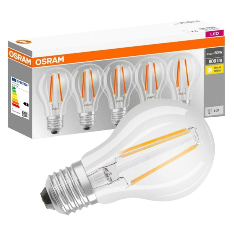 5PAK LED žárovka LED E27 A60 7W = 60W 806lm 2700K Teplá 300° Filament OSRAM