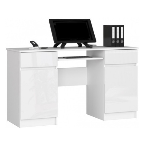 Počítačový stůl A5 - bílá/bílá lesk Akord