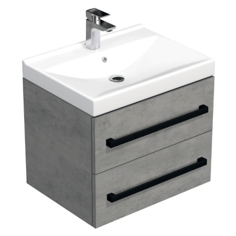 Koupelnová skříňka s černou úchytkou a umyvadlem SAT Cube Way 60x47,5x46 cm beton mat CUBE46C602