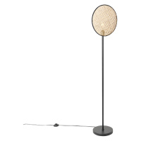 Venkovská stojací lampa černá s ratanem 35 cm - Kata