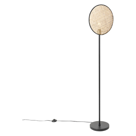 Venkovská stojací lampa černá s ratanem 35 cm - Kata QAZQA