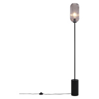 Stojací lampa Art Deco černá s kouřovým sklem - Rid