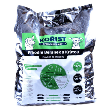 Kořist lisované Přírodní Beránek s Krůtou 26/14 pro dospělé psy Hmotnost: 14 kg