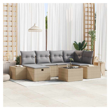 vidaXL Sada zahradních pohovek s polštářem 7 pcs Béžová polyratan