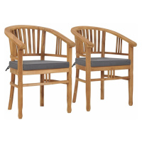 Zahradní židle s poduškami 2 ks teakové dřevo Dekorhome Šedá,Zahradní židle s poduškami 2 ks tea