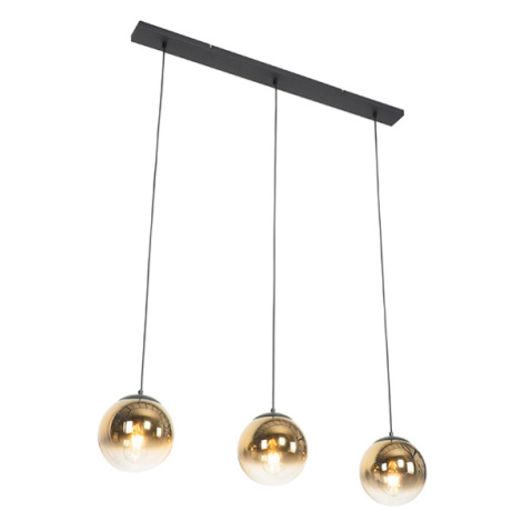 Art Deco závěsná lampa černá se zlatým podlouhlým 3-světlem - Pallon QAZQA