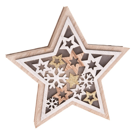 Dřevěná hvězda s LED světlem Stellar, 16 x 15 x 3 cm