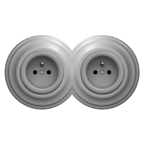 lap - Dvojitá retro zásuvka domovní s rámečkem 230V šedá 2xKA0053+2xKA0051