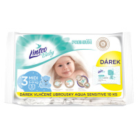 LINTEO - Baby premium Midi jednorázové plenky (5-9kg) 5ks + dárkové vlhčené ubrousky AQUA SENSIT