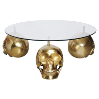 Estila Designový kulatý konferenční stolek Hamlet se třemi nožičkami ve tvaru lebek ve zlaté bar