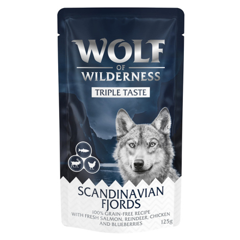 Wolf of Wilderness Adult "Triple Taste" 12 x 125 g - Scandinavian Fjords - losos, sob, kuřecí
