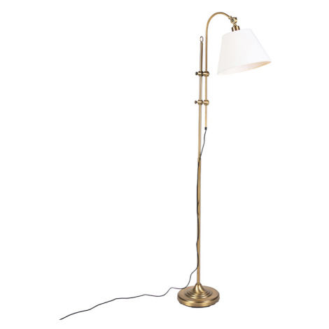 Klasická stojací lampa bronzová s bílým odstínem - Ashley QAZQA