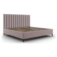 Světle růžová čalouněná dvoulůžková postel s úložným prostorem s roštem 160x200 cm Casey – Mazzi