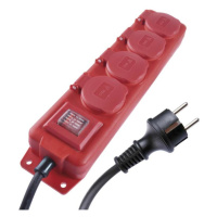 Prodlužovací kabel 10 m / 4 zásuvky / s vypínačem / černo-červený / guma-neopren / 1,5 mm2