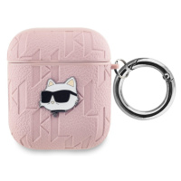 Pouzdro Karl Lagerfeld PU Embossed Choupette Head Apple AirPods 1/2 Pink