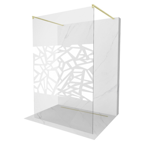 MEXEN/S Kioto samostatně stojící sprchová zástěna 140 x 200, bílý vzor 8 mm, zlatá kartáčovaná 8