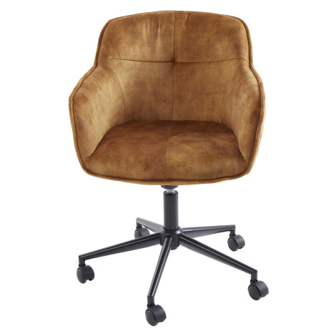 Estila Moderní čalouněná kancelářská otočná židle Berittal žlutá na kolečkách 81-91cm