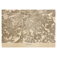 Mapa Sepia vintage map of Prague, Blursbyai, 40 × 30 cm