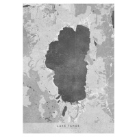 Mapa Gray vintage map of Lake Tahoe, Blursbyai, (30 x 40 cm)