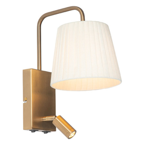 Moderní nástěnná lampa bílá a bronzová s lampičkou na čtení - Renier QAZQA