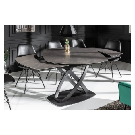 Estila Moderní jídelní stůl Lutz v antracitové šedé barvě s keramickou deskou a kovovou konstruk