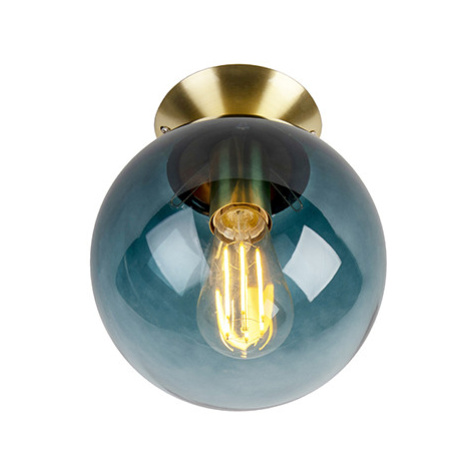 Stropní lampa ve stylu art deco mosaz s oceánem modrým sklem - Pallon QAZQA